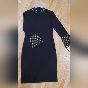 Calvin Klein Mock Neck Studded Long Sleeve Dress
